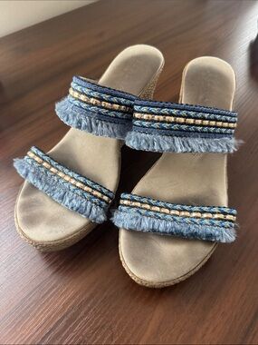 Italian Shoemakers Winta Sandals Womens 8.5 Boho Blue Wedges Fringe
